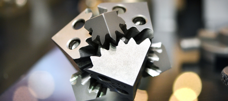 Metal gears printed as a single part using additive manufacturing.